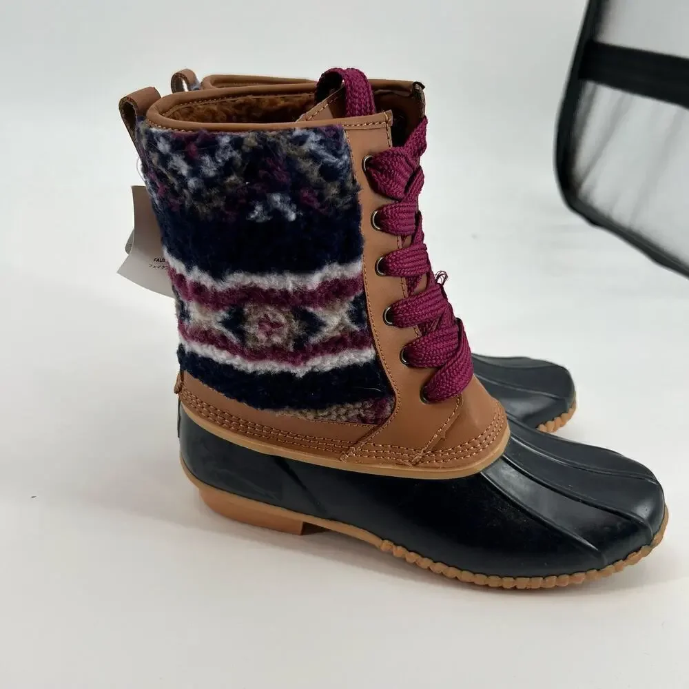 NEW Lands End Insulated Sherpa Fleece faux fur Lined Duck Boots Women's size 7.5